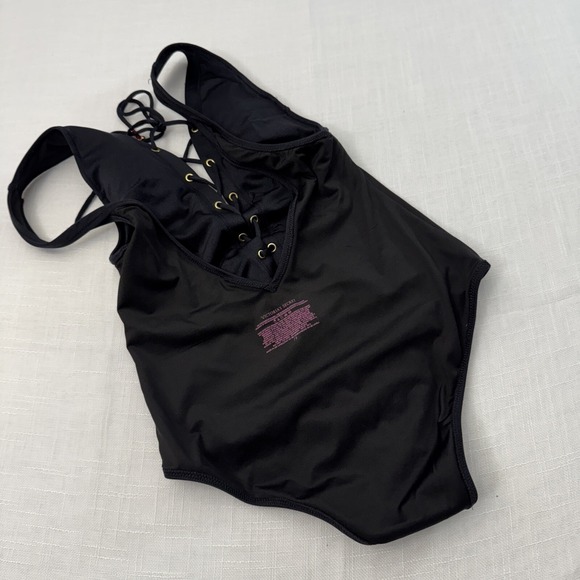 VICTORIAS SECRET Women S Swimsuit Black Lace Up Front Open Back One Piece Summer - Picture 7 of 12